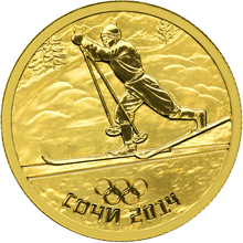 Памятная монета 50 рублей Сочи-2014 Лыжный спорт реверс